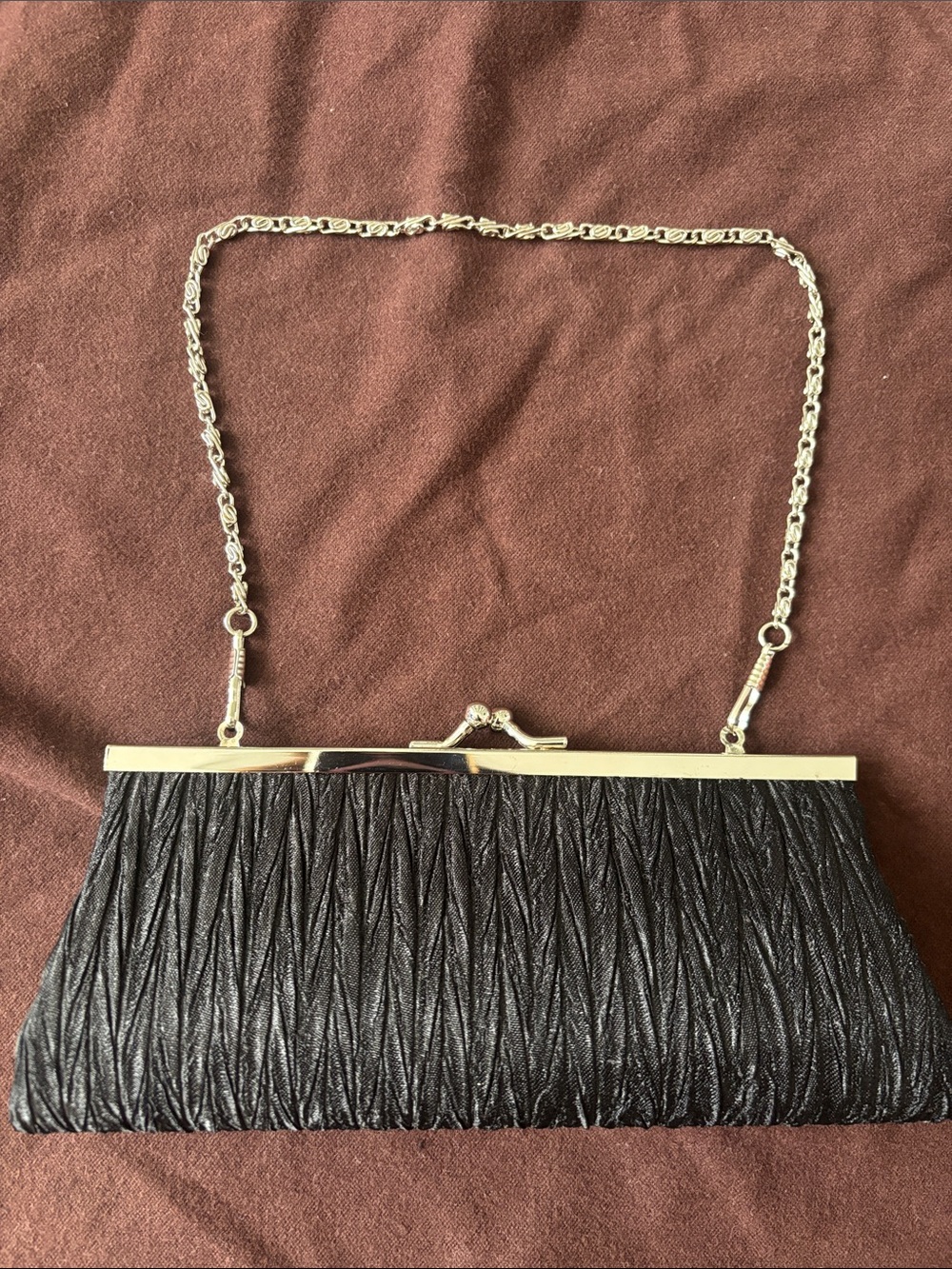 Black Textured Evening Clutch with Silver Chain